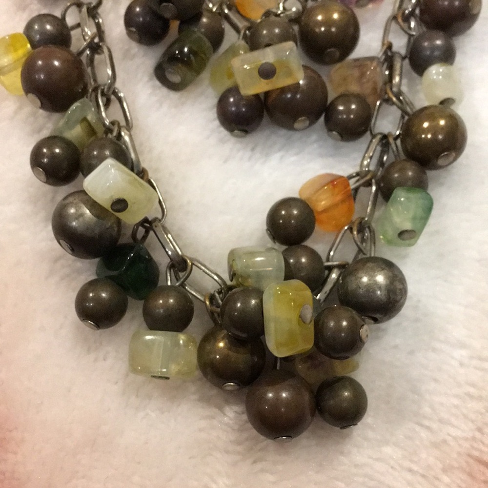 Rustic Vintage Metal Balls and Quartz Chip Chain Necklace Double strand Resale - Picture 11 of 14